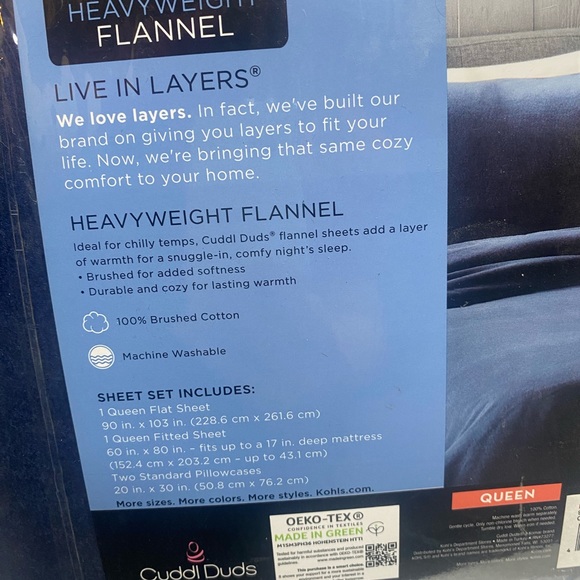 Cuddl Duds Queen Flannel sheet Set navy Heather - Picture 2 of 3